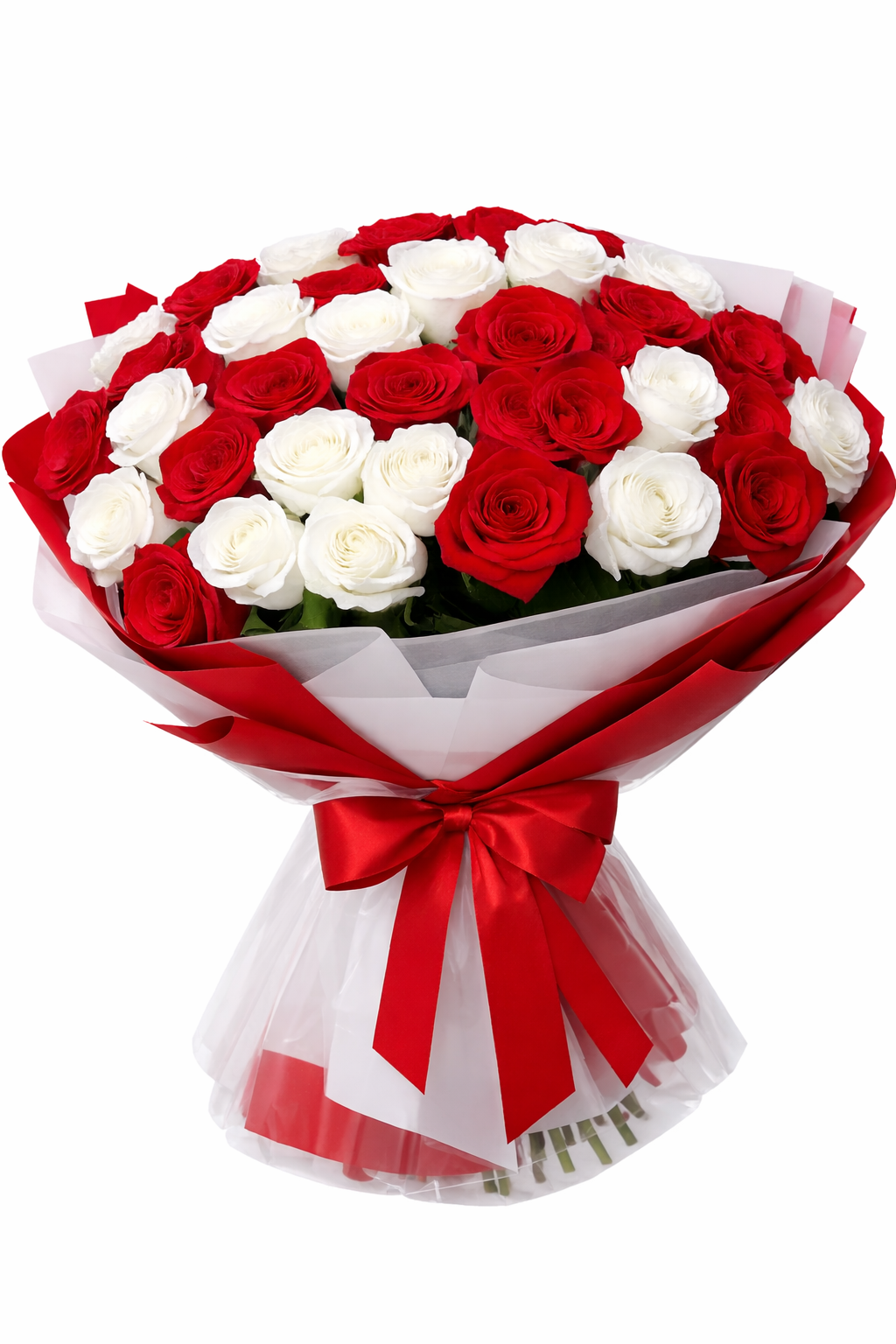 100 Red & White Roses Bouquet